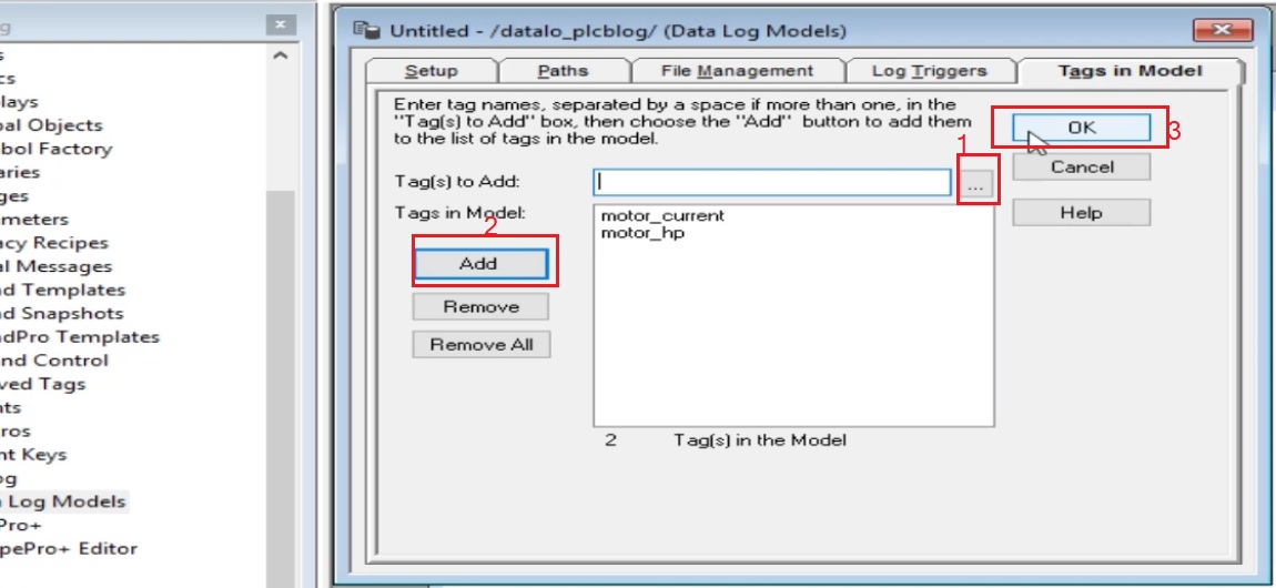 how to select data for data logging in factorytalk data log model